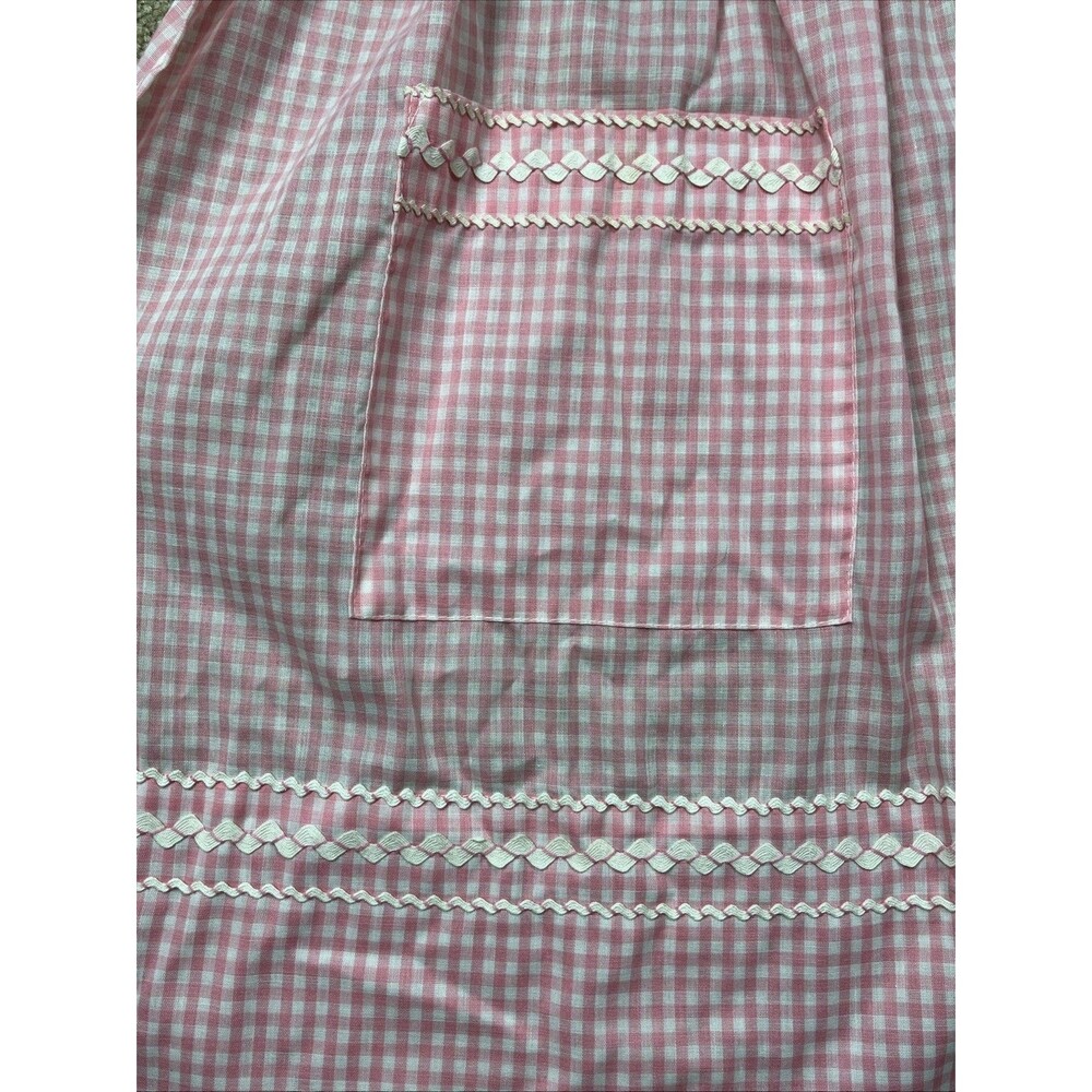 VTG 50-70s Handmade Child’s Linen Apron Pinafore Embroidered Crochet Gingham EUC - Picture 6 of 13
